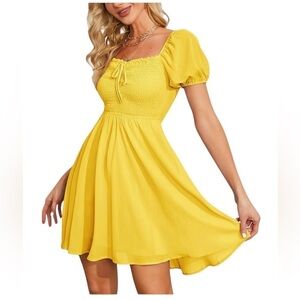 Byinns Sweetheart Neckline Dress Smocked Puff Short Sleeve Dress Size Large